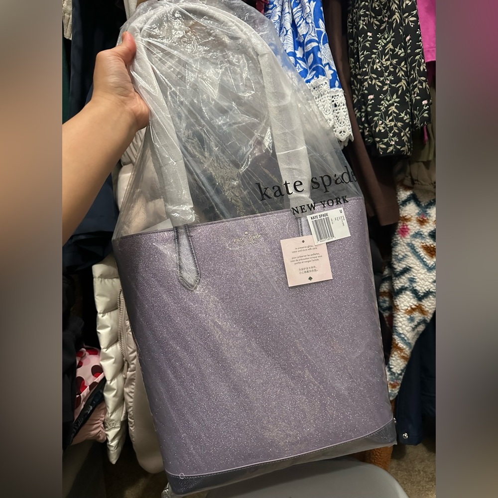 kate spade glitter tote in lavender shimmer